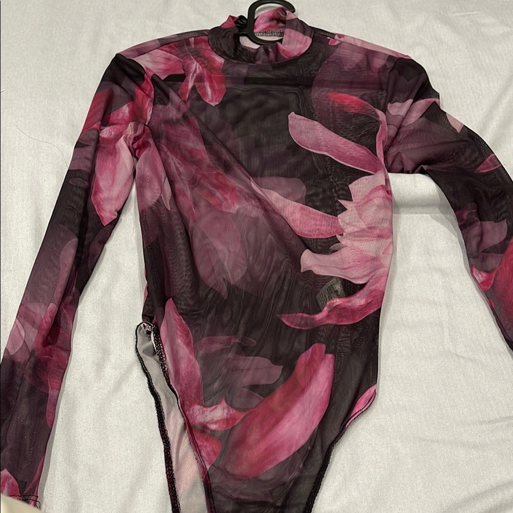SHEIN Pink and Gray Mesh Top